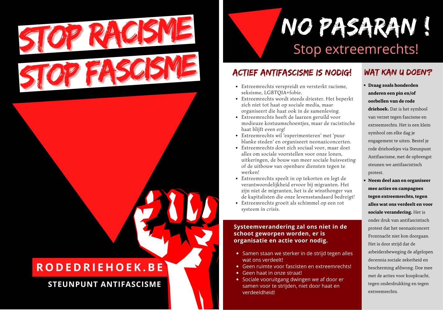 SAF-flyer: No Pasaran! Stop fascisme, stop racisme